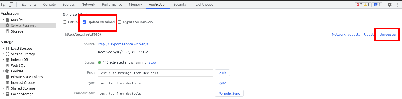 Unregistering the service worker in Chromium-based browsers' DevTools