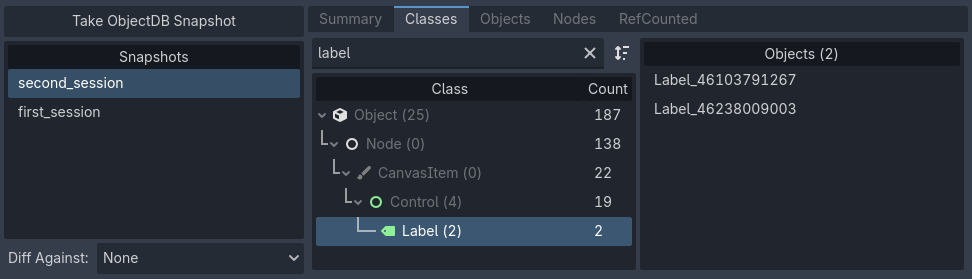 One snapshots being viewed in the Classes tab