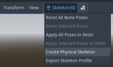 Creating a physical skeleton in the editor