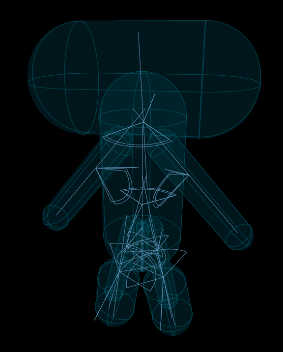 Result after adjusting joints and collision shapes (player mesh is hidden for visibility)